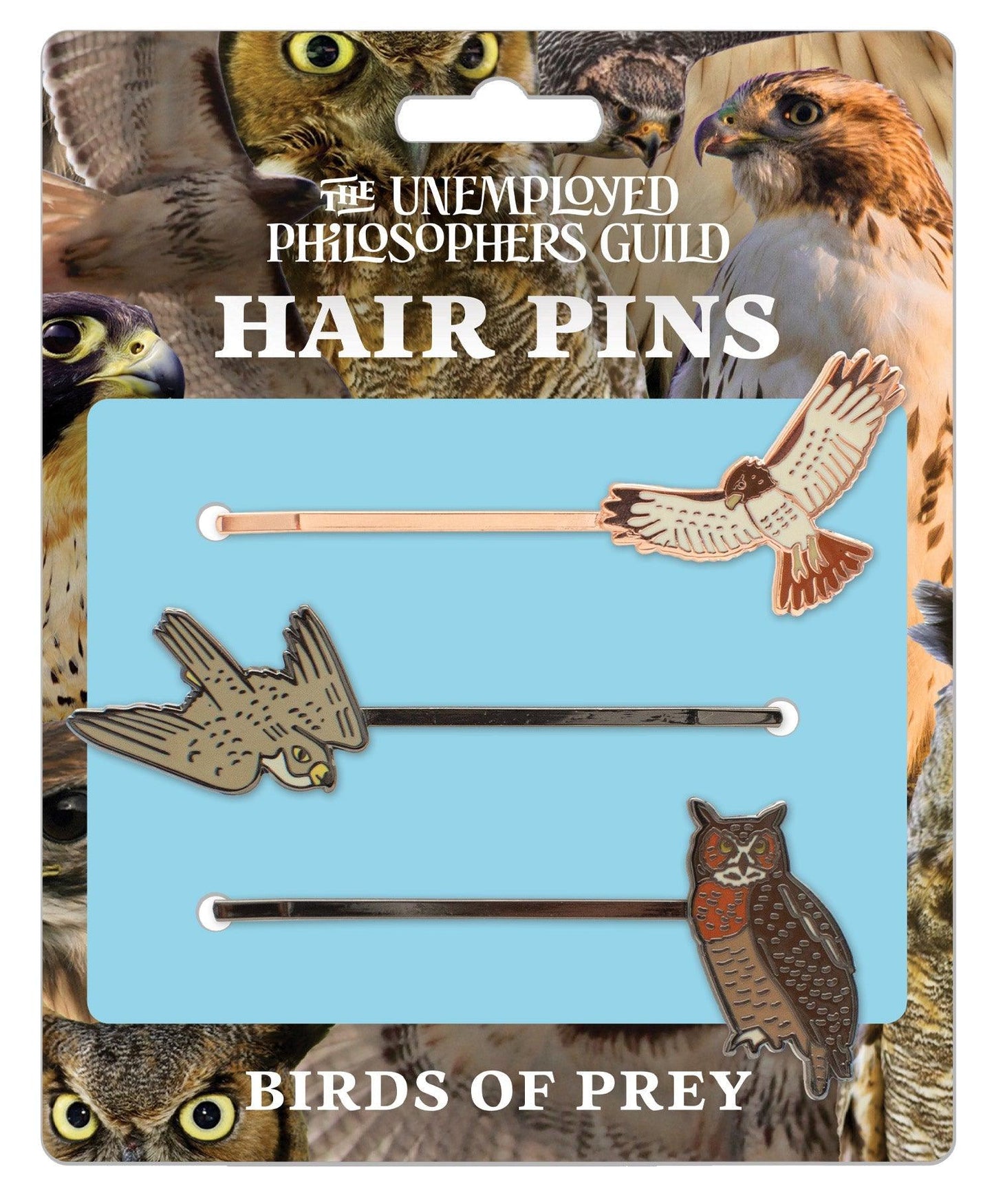 birds of prey hair pin set on its card packaging