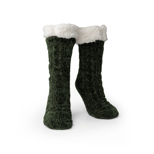 green Beyond Soft Slipper Socks displayed on a white background
