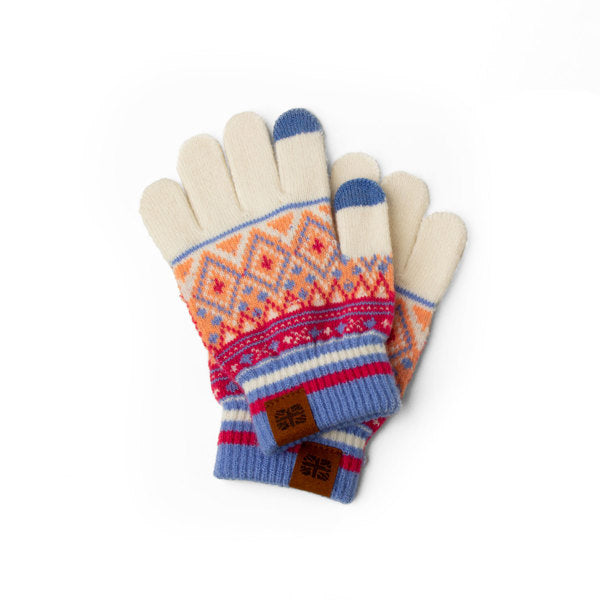 coral Kid's Fair Isle Gloves displayed on a white background