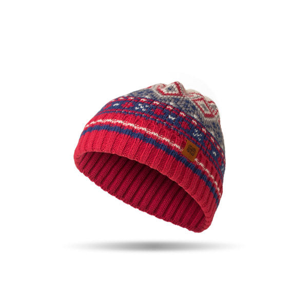 red Kid's Fair Isle Beanie displayed against a white background