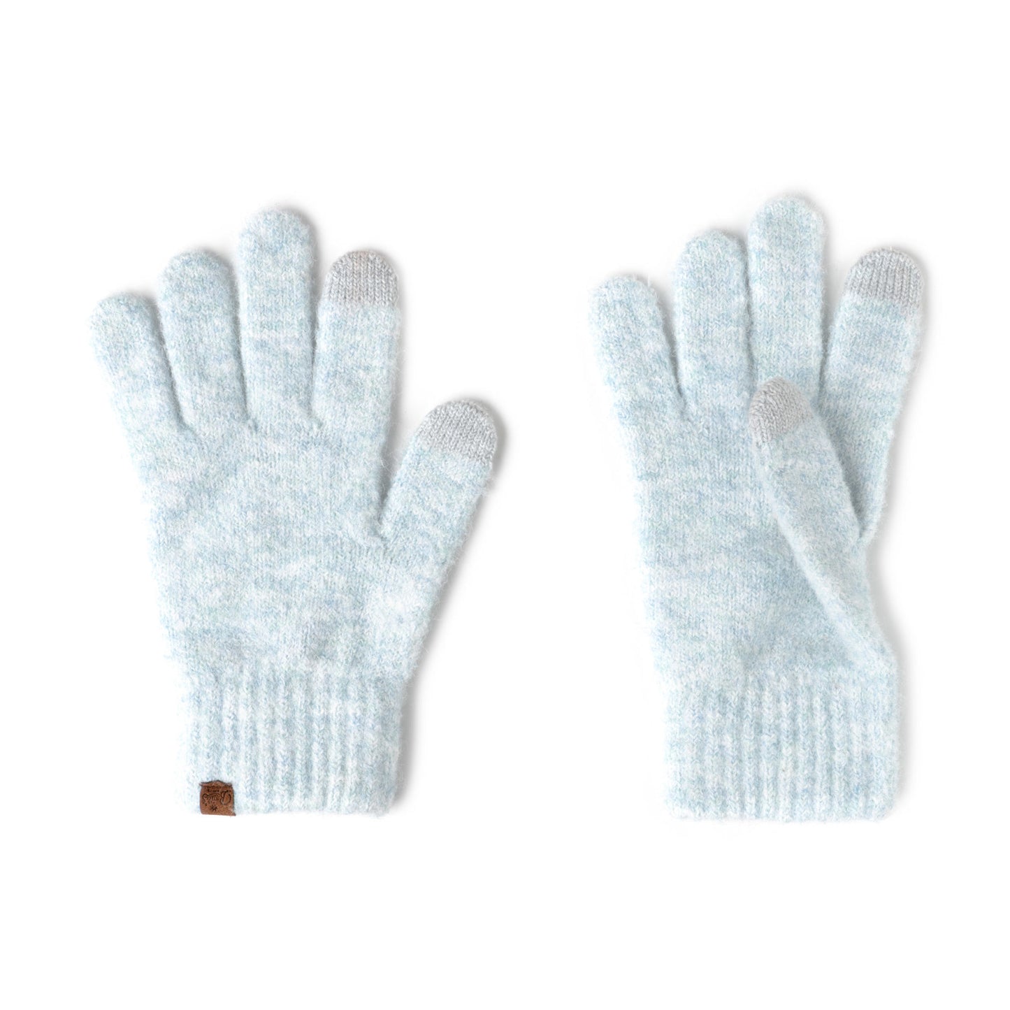 Pair of light blue gloves on a white background