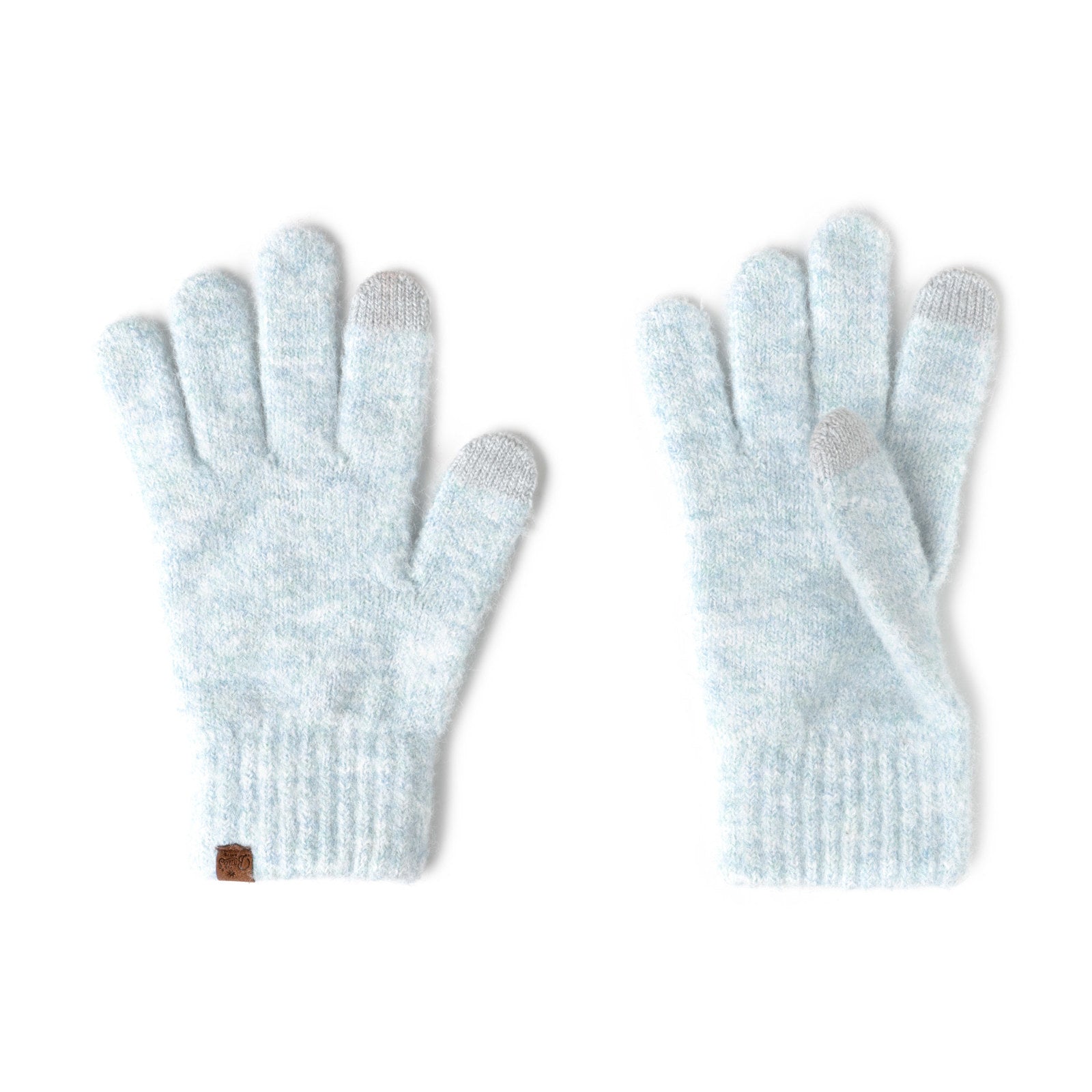 Pair of light blue gloves on a white background