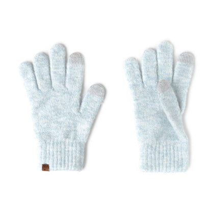 Pair of light blue gloves on a white background