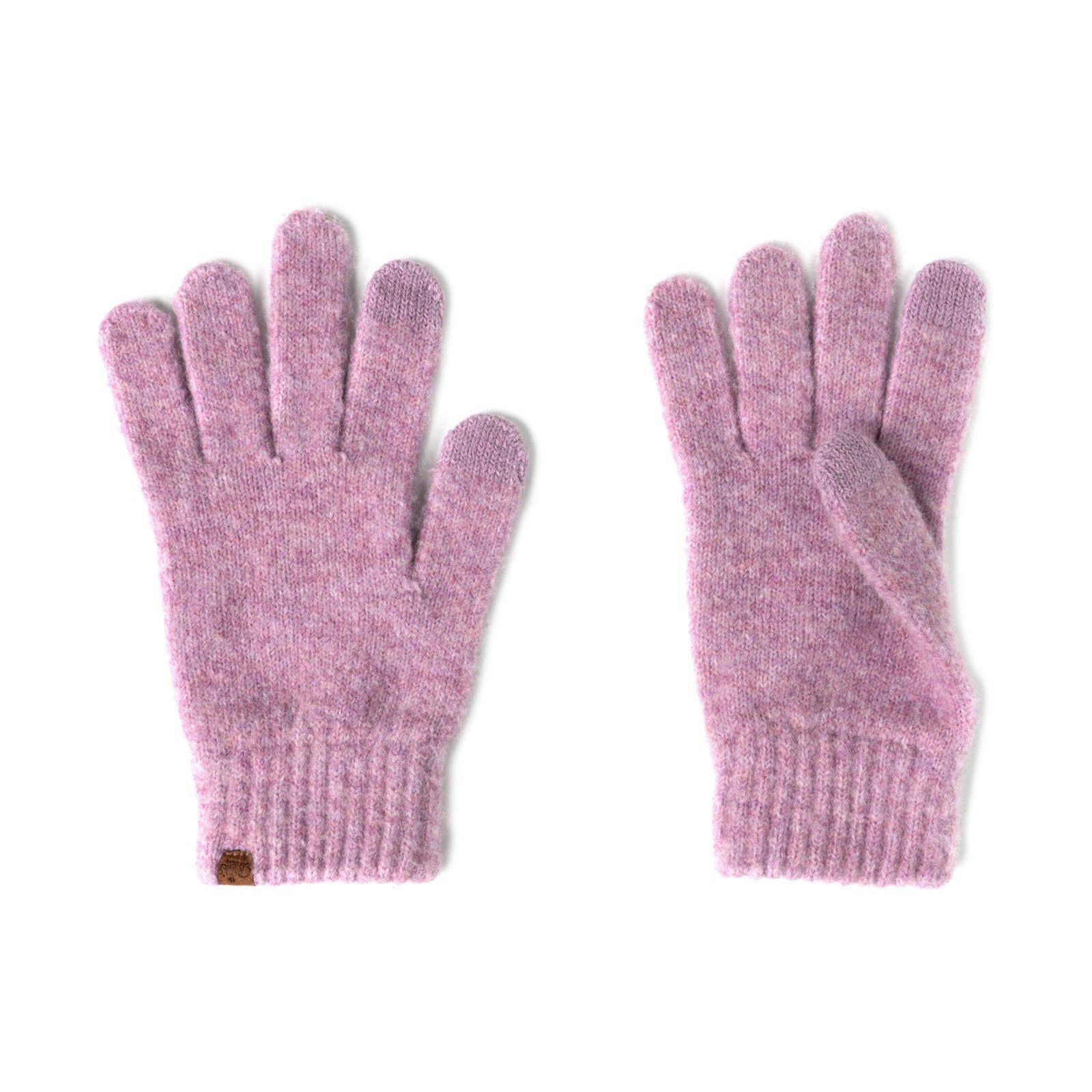 Pair of lilac purple gloves on a white background