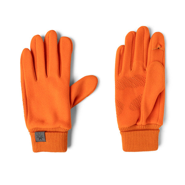 Pair of orange gloves on a white background