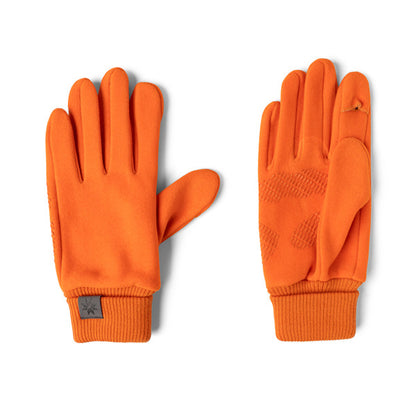 Pair of orange gloves on a white background