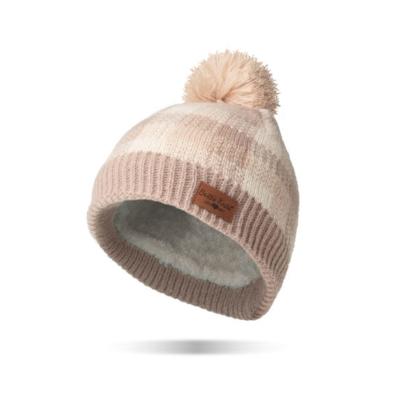 tan Sweater Weather Pom Hat displayed on a white background
