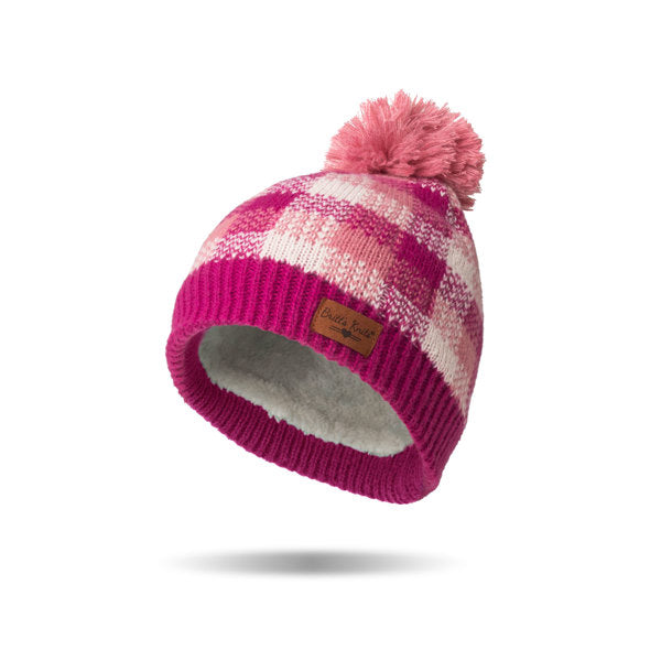 magenta Sweater Weather Pom Hat displayed on a white background