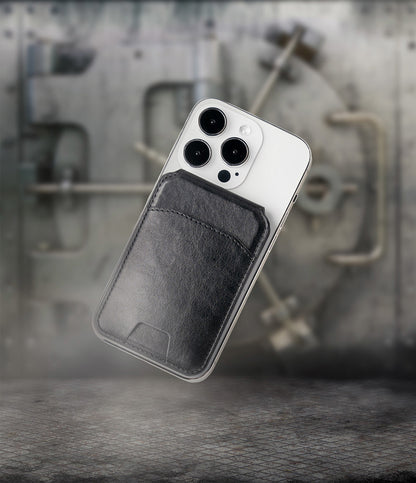 black Magnetic Phone Wallet  on a silver phone