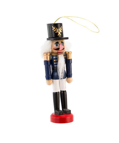 navy soldier wooden nutcracker ornament displayed on a white background