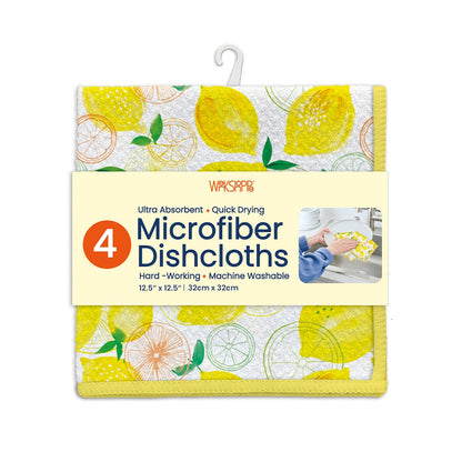 lemon plaid dish cloth set folded in its packaging