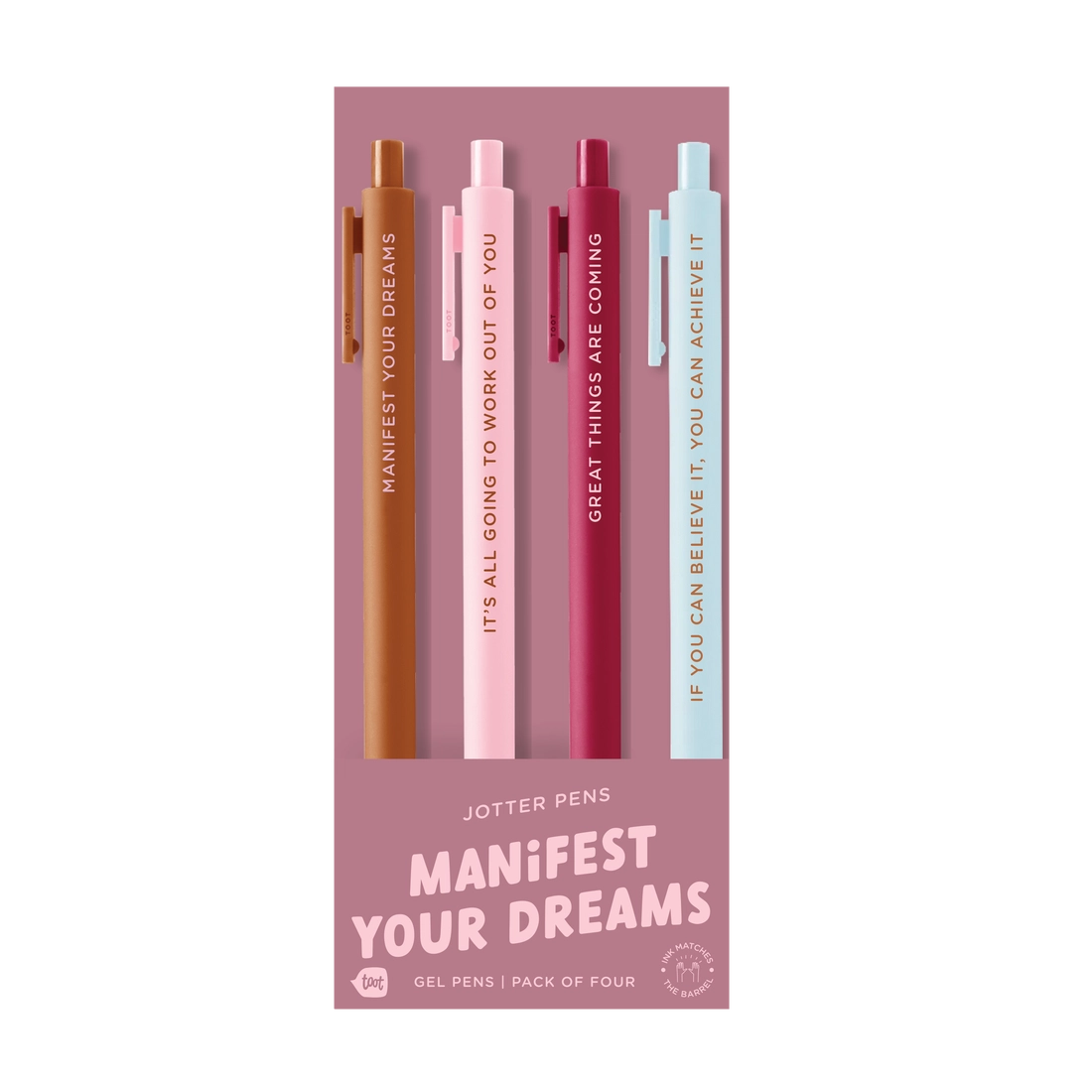 Manifest Your Dreams pen set in their card packaging