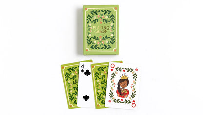 card box and a few cards arranged on a white background