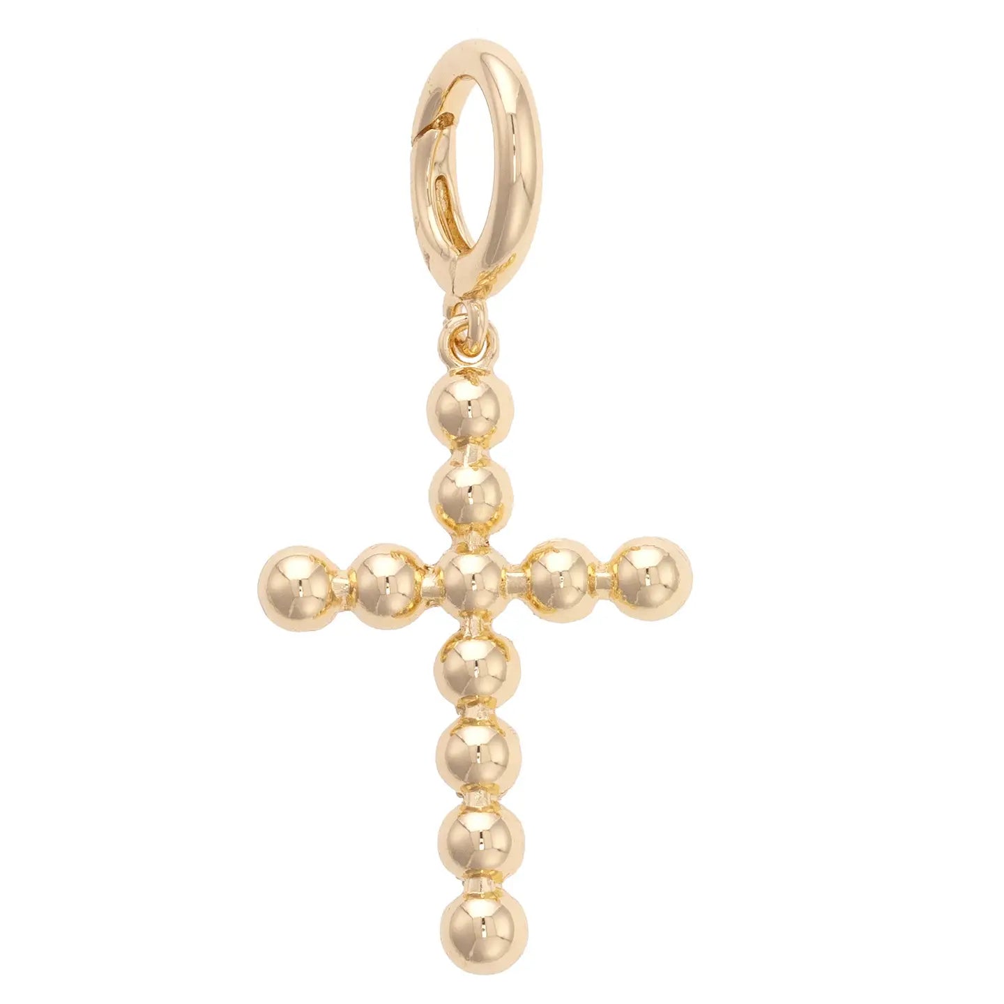 Gold cross pendant on a white background