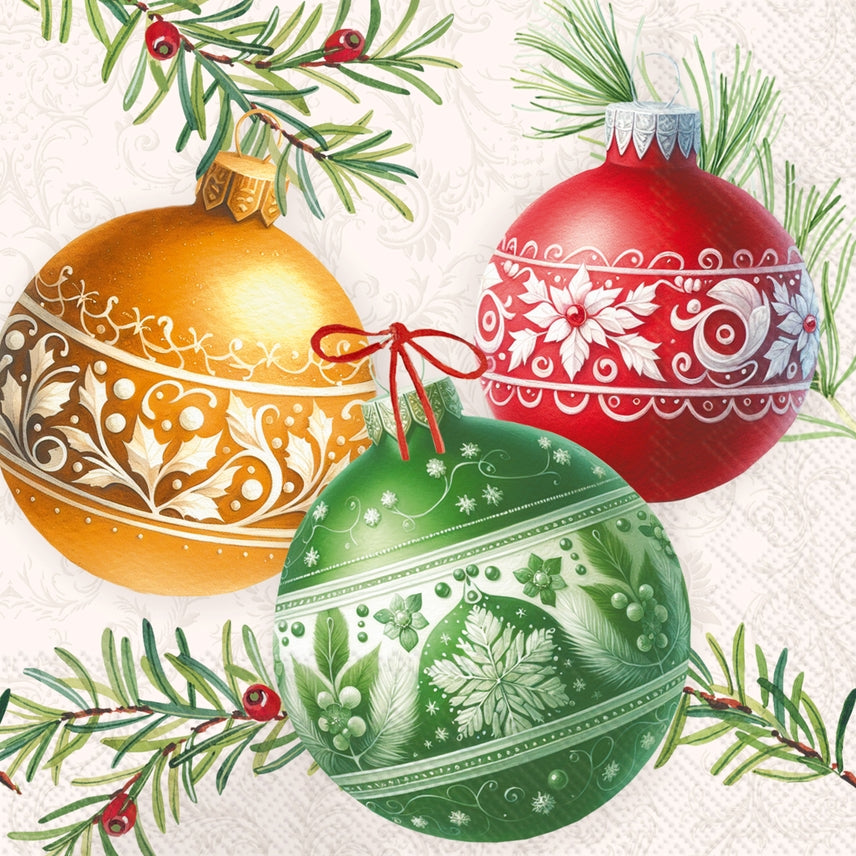 Christmas Baubles Cream Cocktail Napkin