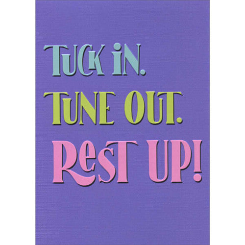 front of card is colorful lettering on a purple background