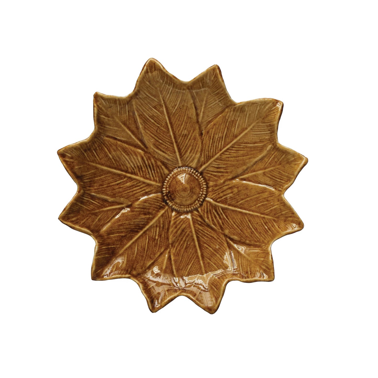 top view of the large stoneware flower plate displayed on a white background