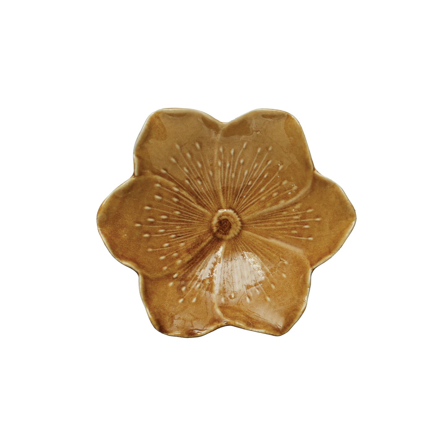 top view of the small stoneware flower plate displayed on a white background