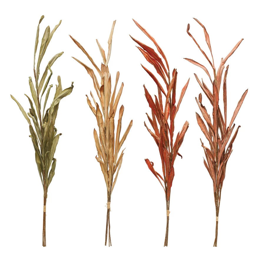 4 colors of fall leaf stems on a white background.