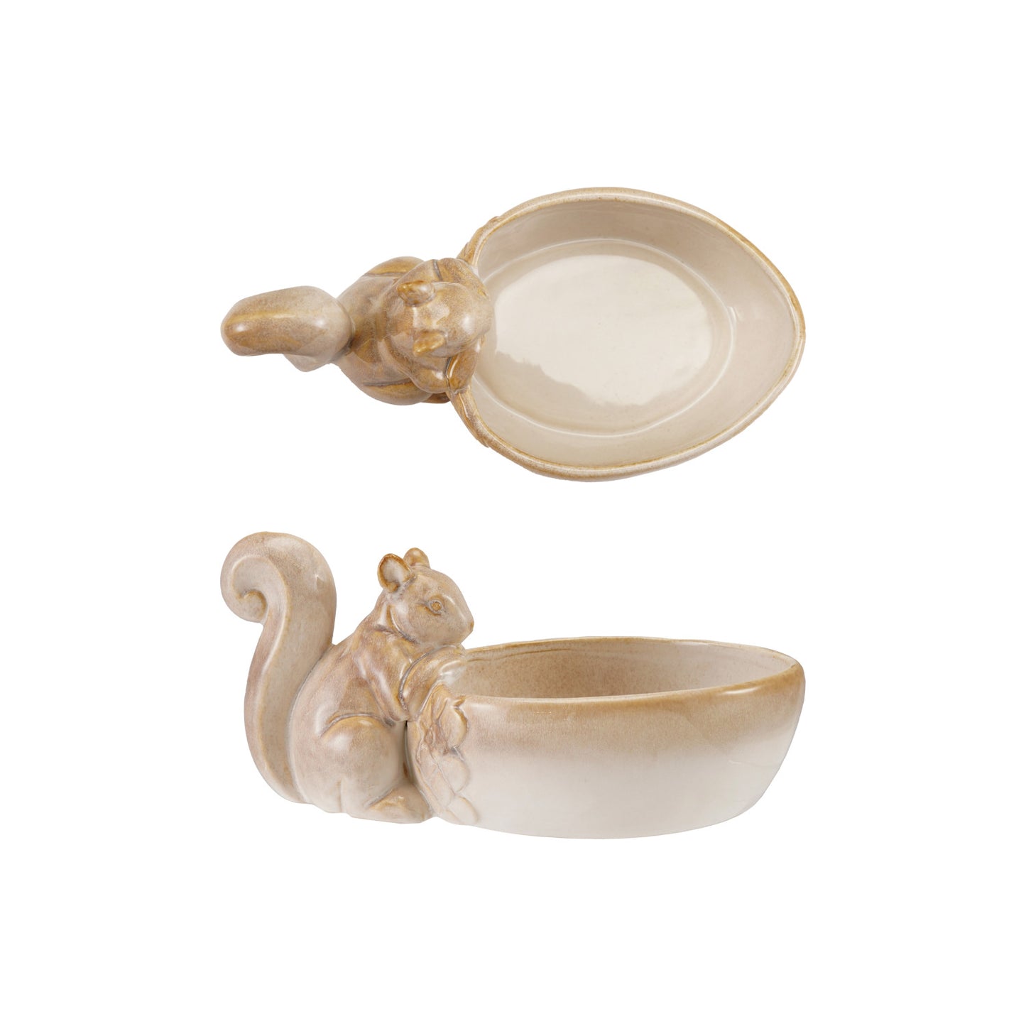 top down view and side view of squirrel bowl shown on a white background