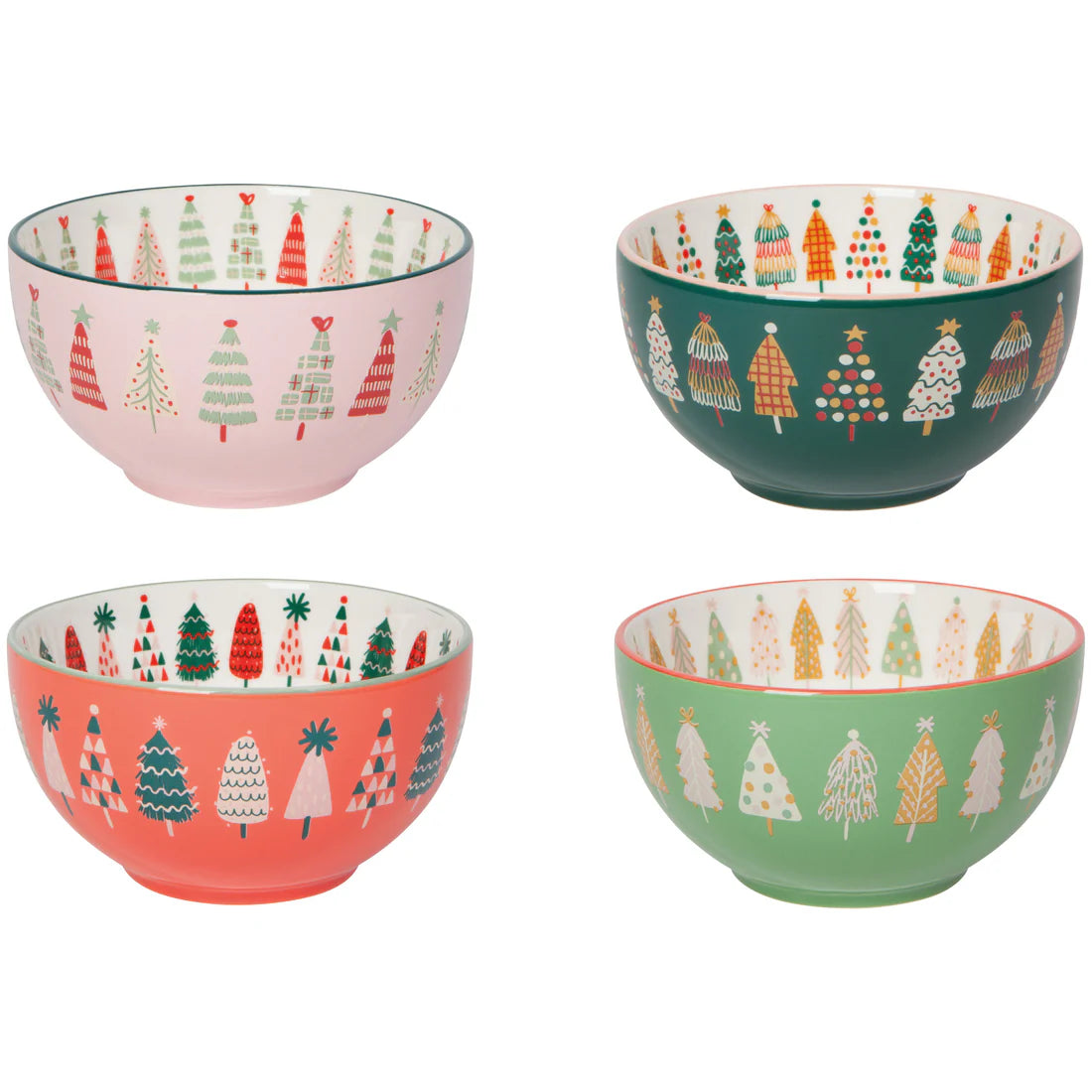 4 styles of glitzmas bowls arranged on a white background.