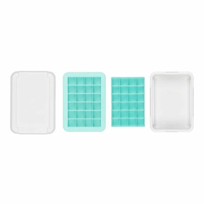 parts of the Silicone Ice Cube Tray arranged on a white background