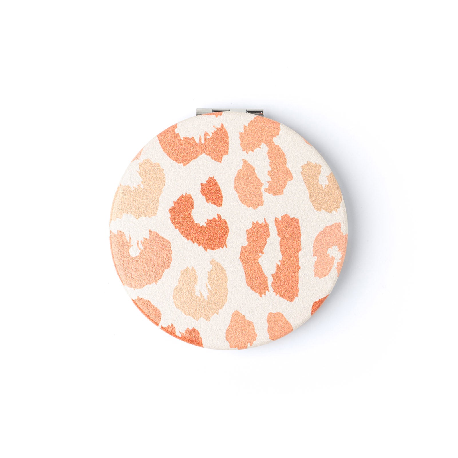 compact mirror with coral cheetah pattern.