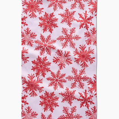 white towel with red snowflakes Snowy Days Tea Towel
