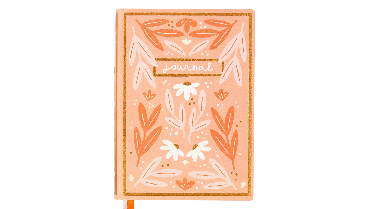 front cover of Pink Book Journal with floral design