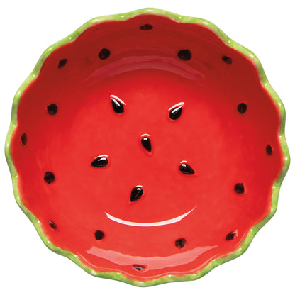 top view of red watermelon slice bowl