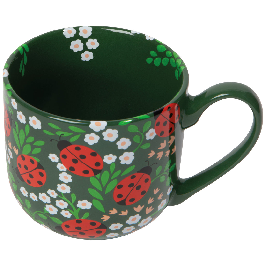 angled view of ladybug mug