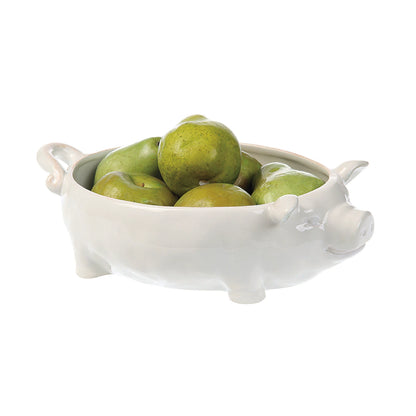 Ceramic Pig Bowl filled with green apples