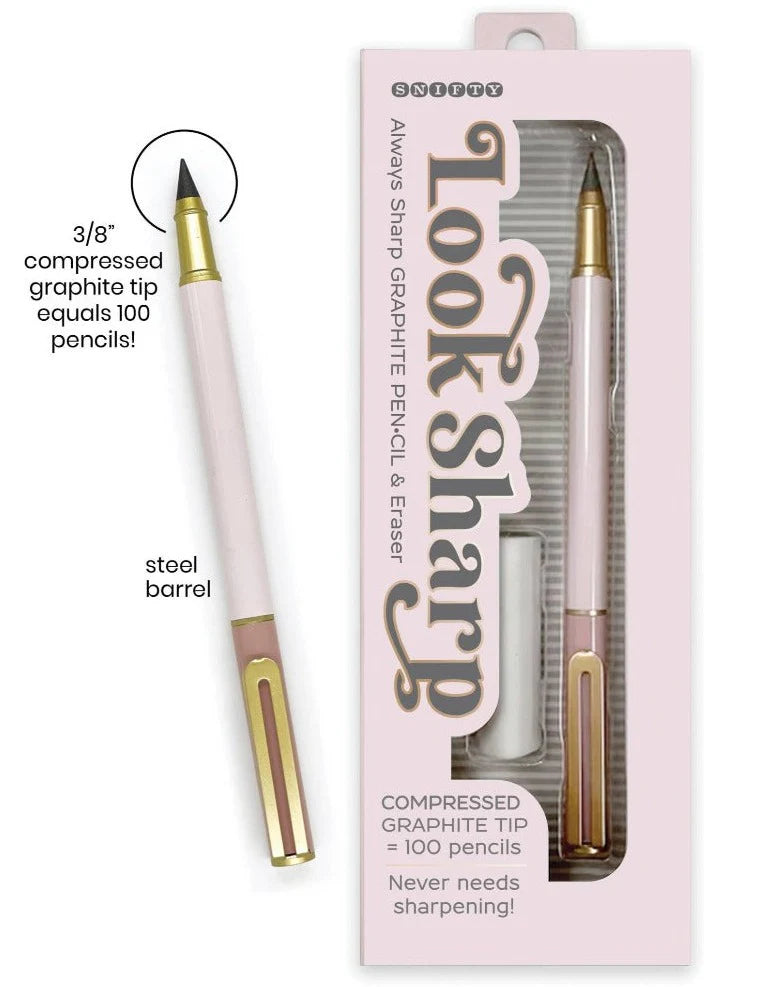 blush look sharp pencil set next to its box packaging.