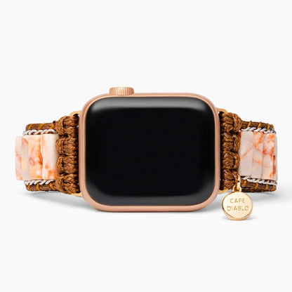 Delicate Imperial Jasper apple watch strap on a white background.