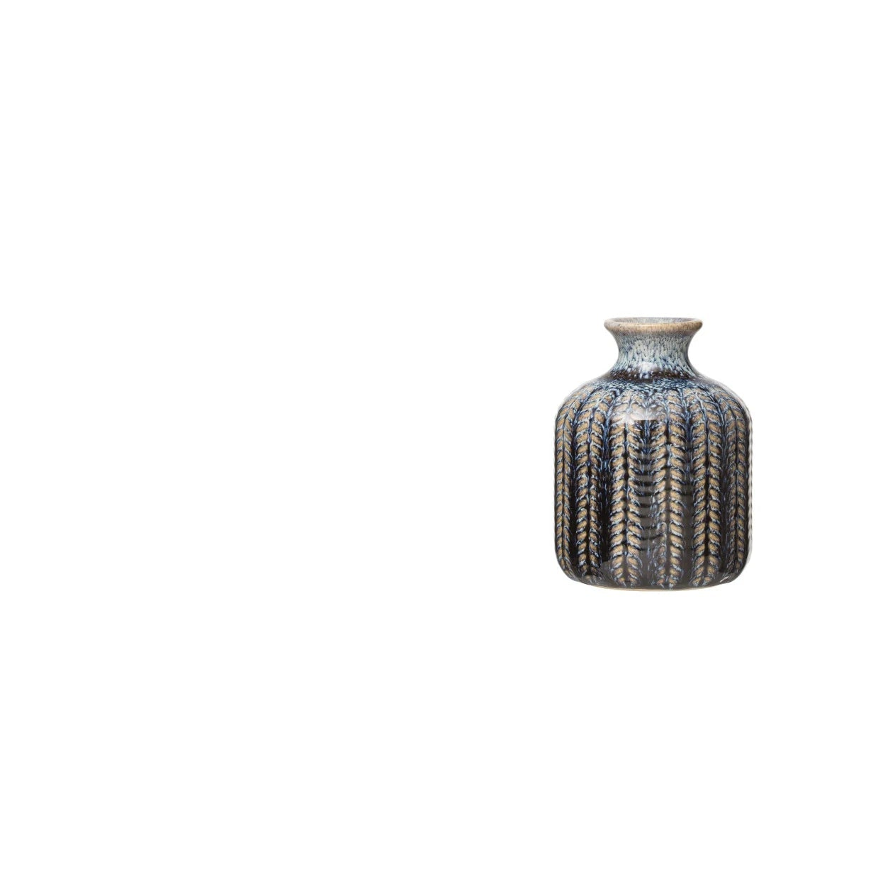 small blue stoneware vase with textured pattern