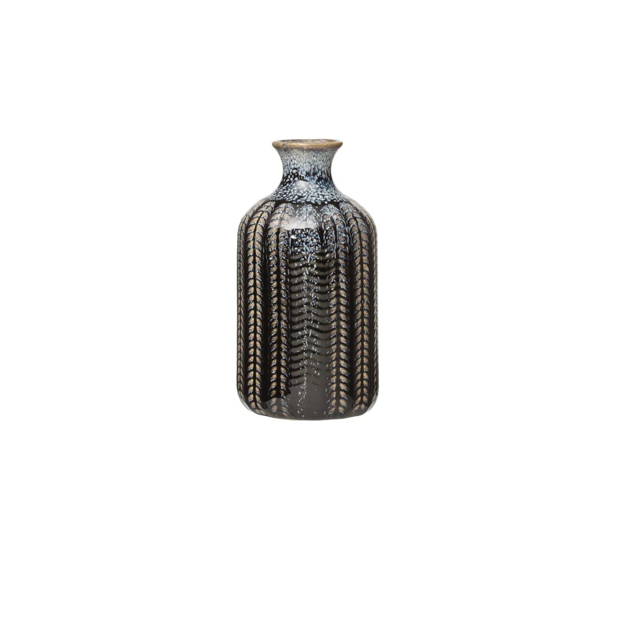 medium blue stoneware vase with textured pattern