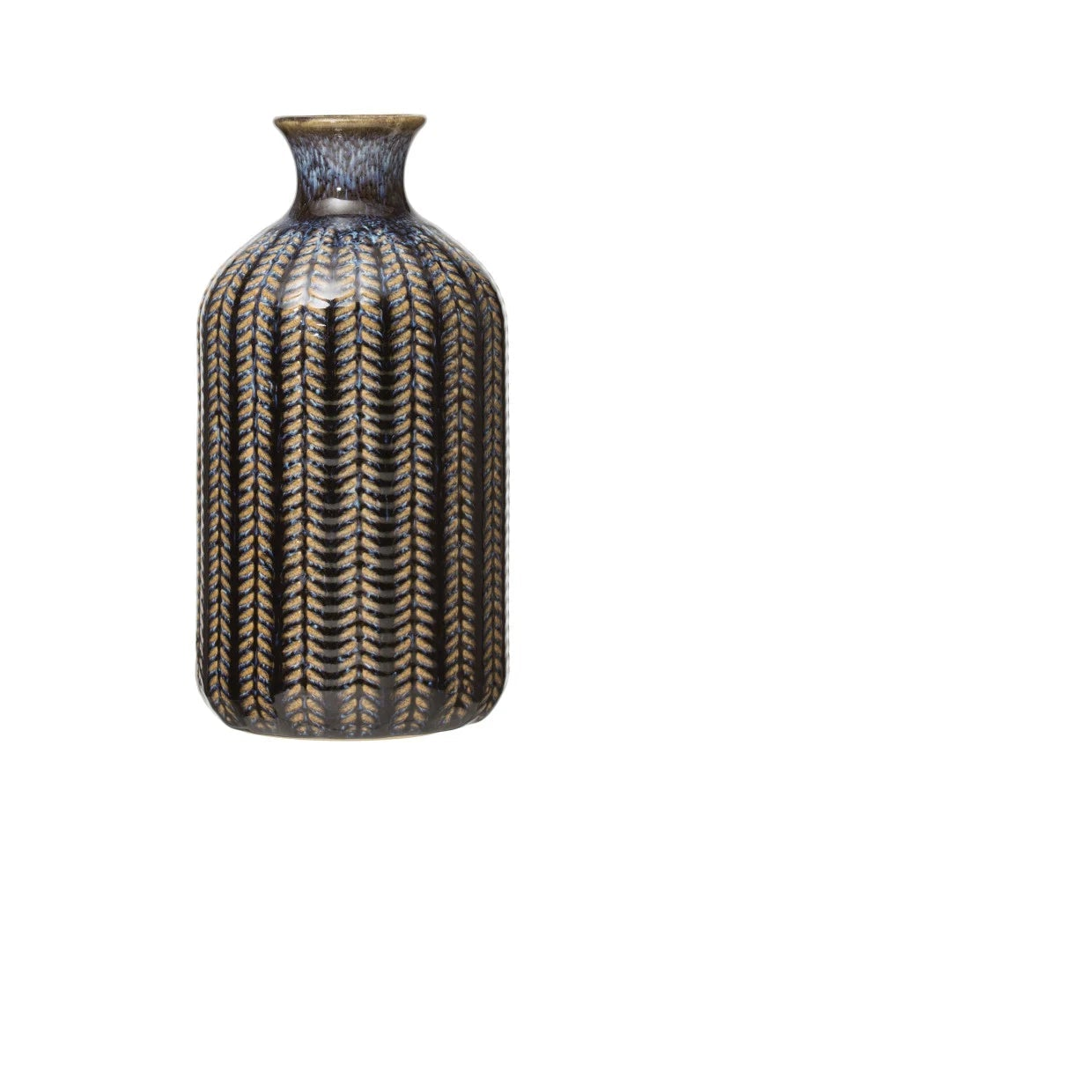 large blue stoneware vase with textured pattern