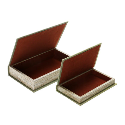 2 book boxes open showing lined interiors.