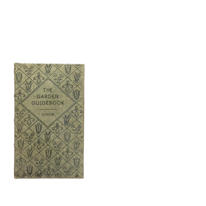 cover of small green book box with title 'the garden guidebook' and drawings of flowers on it