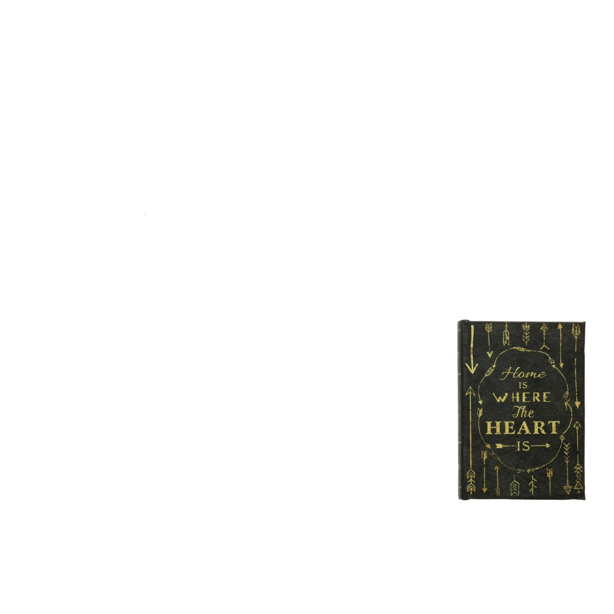 black book box titled 'home is where the heart is' with an arrow design on the cover