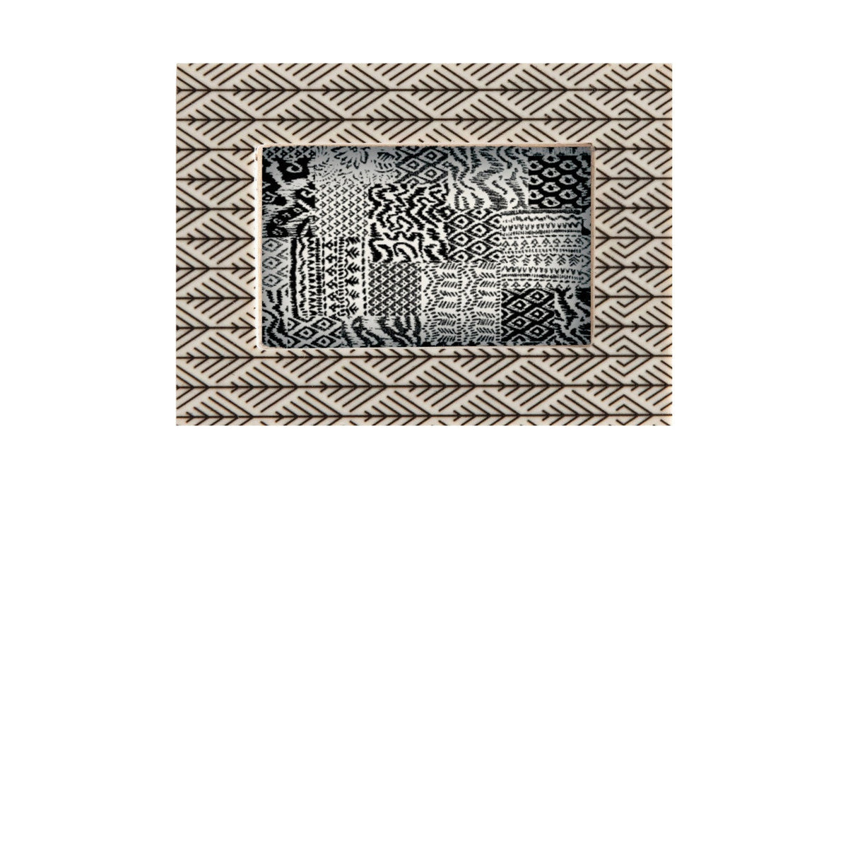 cream colored rectangle frame with black hash mark design