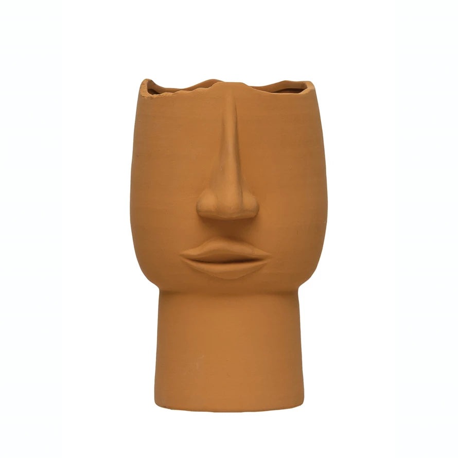 wide terracotta planter with face displayed against a white background