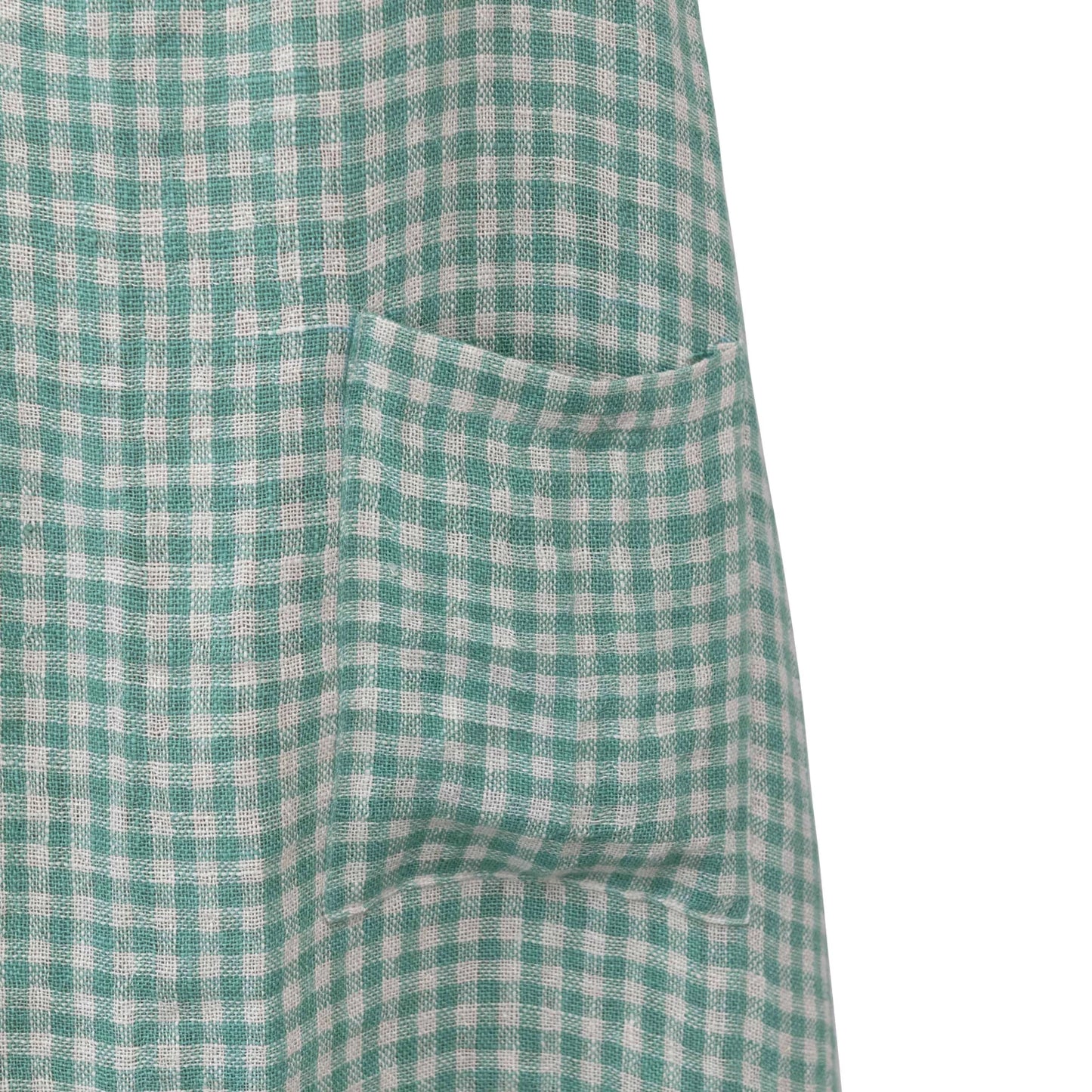 closeup of pocket on Aqua Gingham Linen & Cotton Apron