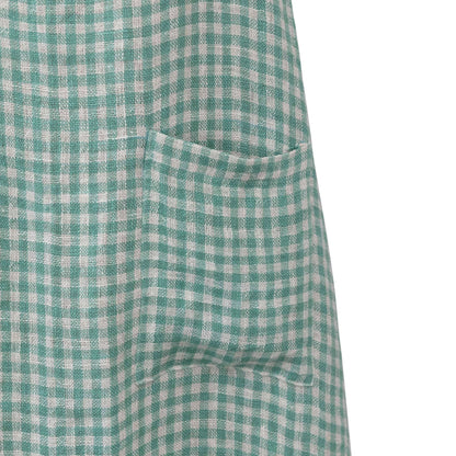 closeup of pocket on Aqua Gingham Linen & Cotton Apron