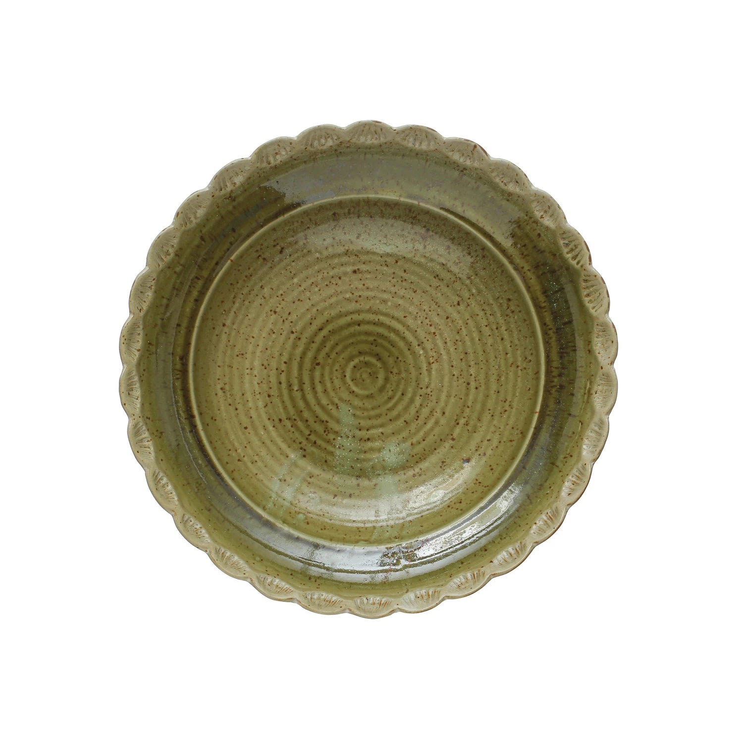 top view of scalloped bowl on a white background.