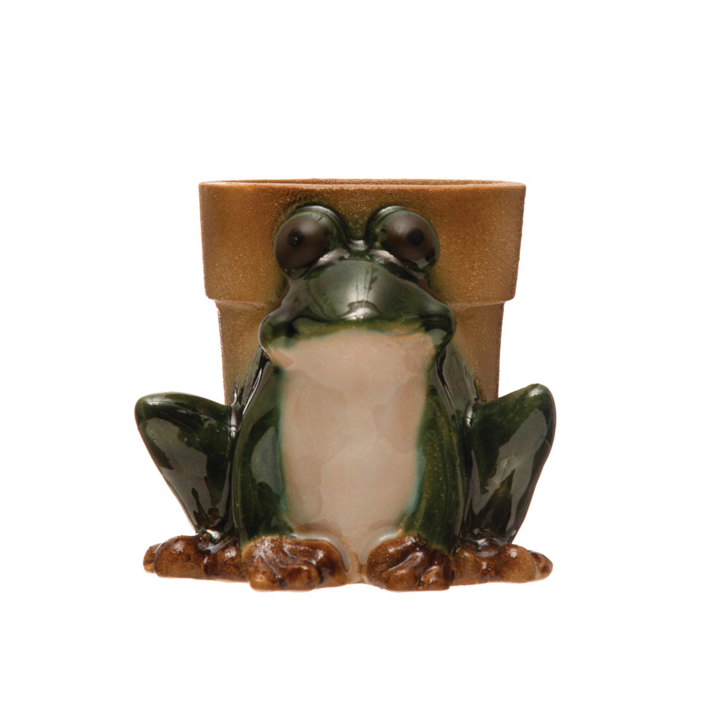 front view of frog planter on white background