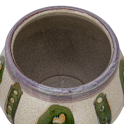 top view of Stoneware Planter with Green Design showing round opening