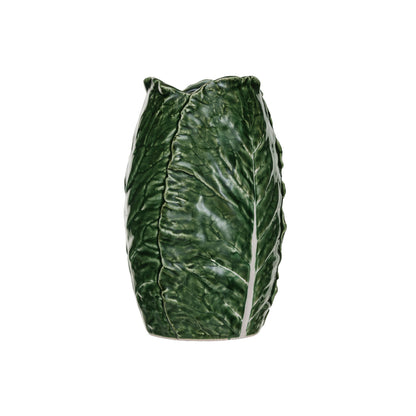 cabbage leaf vase shown on a white background.