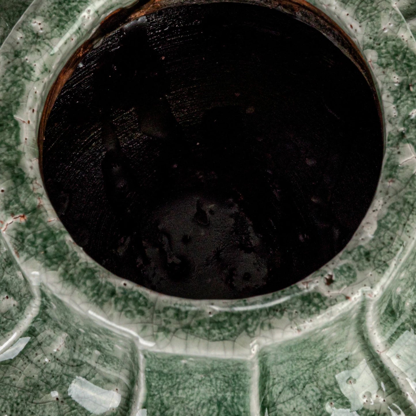 top view of Terracotta Vase with Embossed Lines showing wide opening.