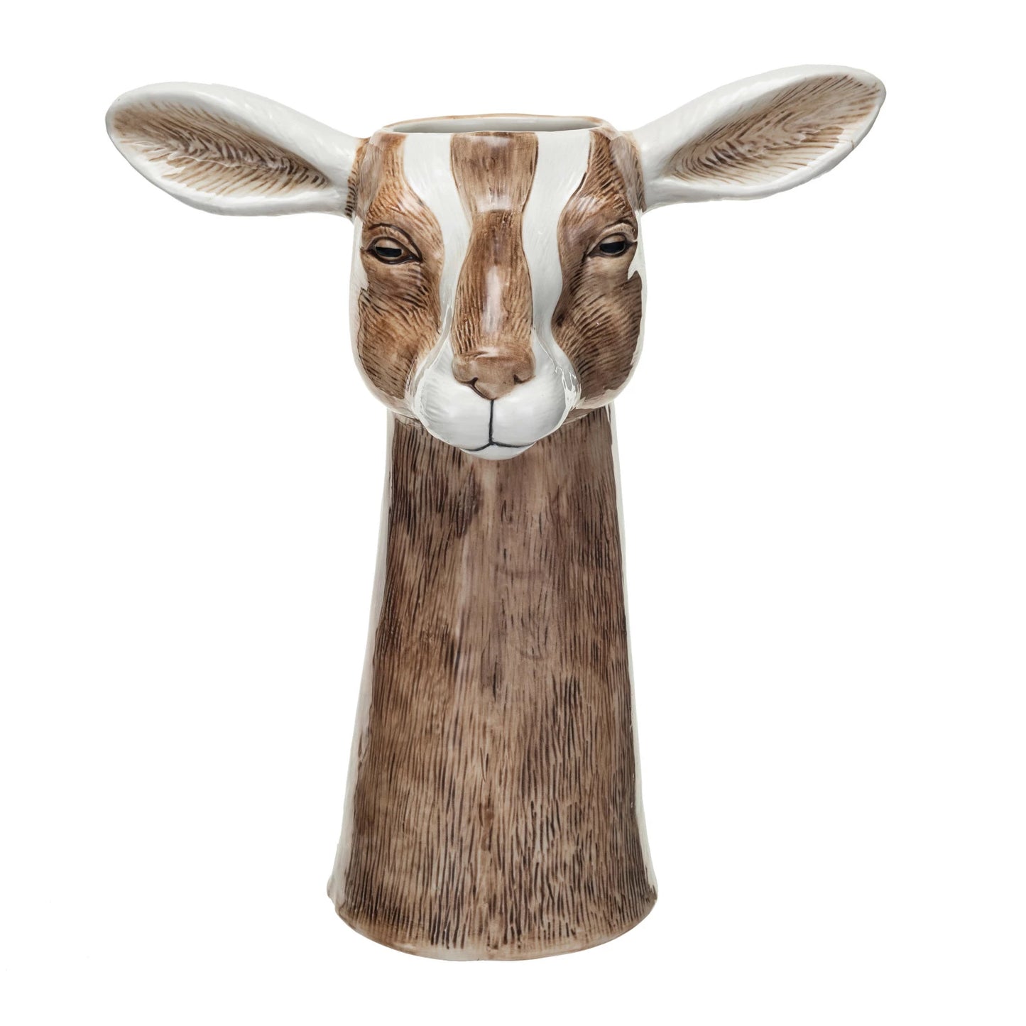 Goat-shaped ceramic vase on a white background
